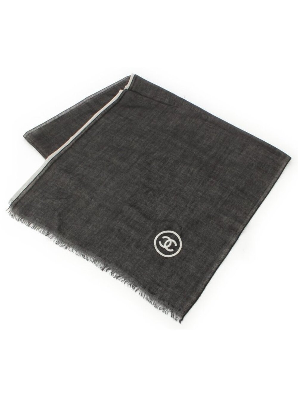 Chanel CC Logo Shawl Black White Scarf